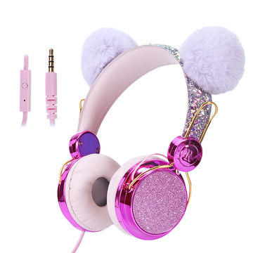 Auriculares para niños y niñas con purpurina de oso con limitación de  volumen, ajustables, lindos auriculares con cable de anime para niñas y  niños