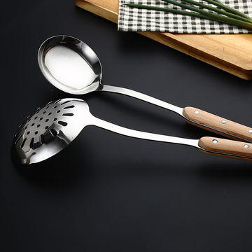 304 Stainless Steel Wooden Handle Soup Ladle Spoon | Harfington