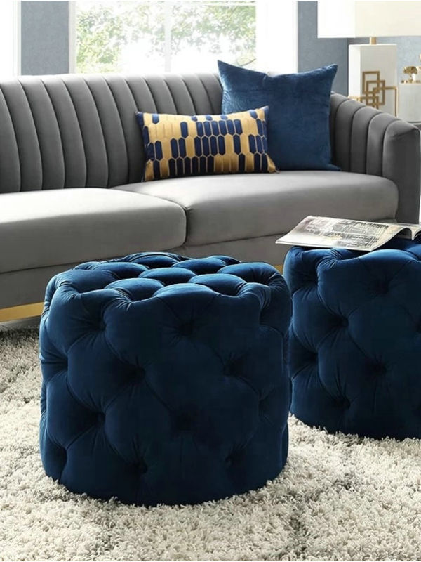 Buy Wholesale China Hot Sale Whole Cheap Modern Upholstery Stool Blue  Velvet Fabric Tufted Round Pouf Ottoman Chair & Foot Stool at USD 30