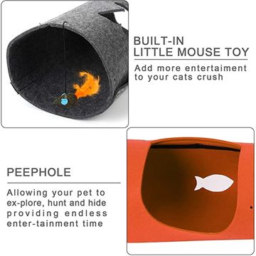 Tunnel pour Chat d'Intérieur Pliable à 3 Voies avec Papier Crépitant, Jouet Interactif pour Chat