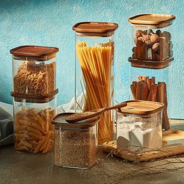 Glass Jars with Black Lids, Glass Food Storage Containers with Stackable Lids, Glass Food Jars and Canisters Sets, Glass Pantry Jars with Airtight