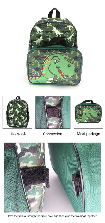 2Pcs Boys Dinosaur Backpack Set with Lunch Box School Book Bag Set 