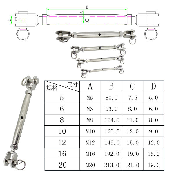 China M6 High polished surface jaw and jaw turnbuckle malleable