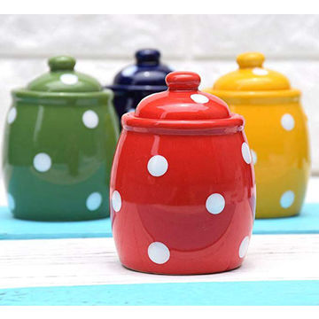 Buy Wholesale China Colorful Polka Dot Ceramic Storage Jar Condiment Pots  For Kitchen & Ceramic Storage Jar at USD 0.8