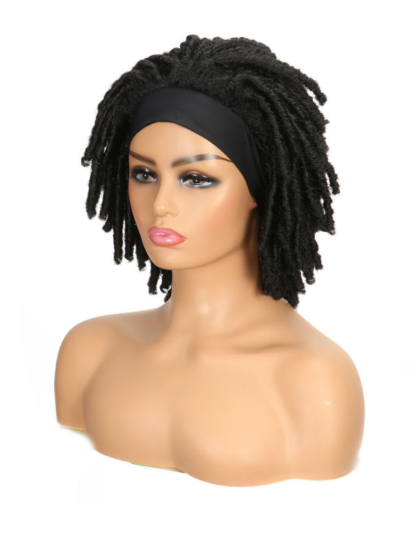 Short Curly Faux Locs Dreadlock Wig Black Twist Synthetic Braided Wigs  Natural