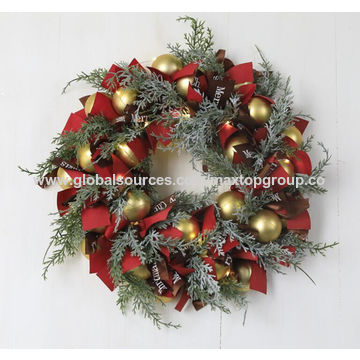 Künstlicher Weihnachtskranz mit Schleife für Weihnachtsfeierdekoration, Türkranz Fensterkranz - Großhandel