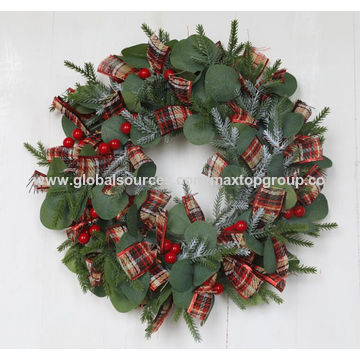 Künstlicher Weihnachtskranz mit Schleife für Weihnachtsfeierdekoration, Türkranz Fensterkranz - Großhandel