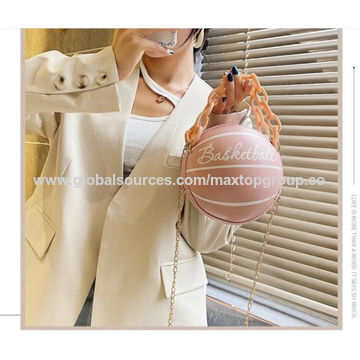 Big Capacity Football Shaped Cross Body Bag Purse Clutch Round Handbag  Fashion PU Shoulder Bag for Lady,Vacation,Travel Pink 