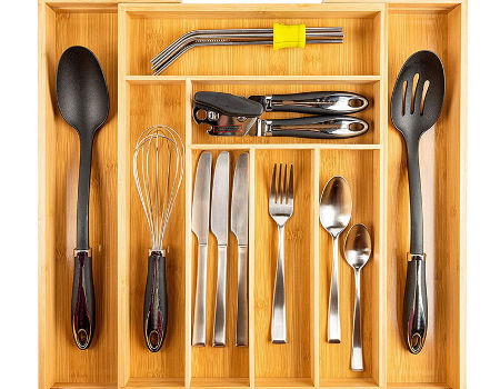 Organizador de cubiertos extensible retráctil Bandeja de cajones Divisores  de almacenamiento de vajilla de cocina para cocina Organizador de cucharas