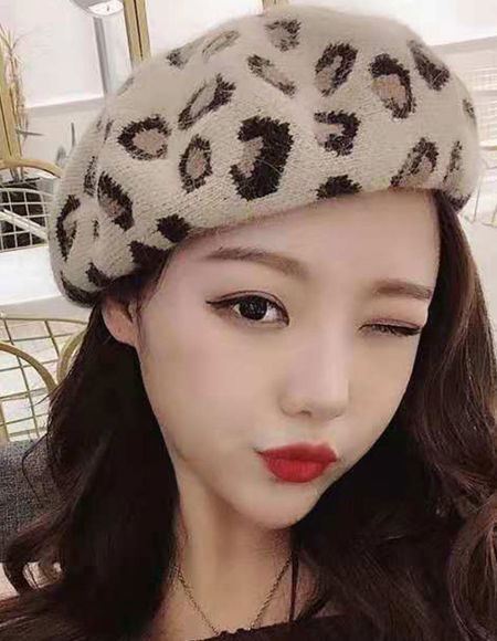 Rabbit Fur Leopard Beret 