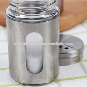 8 oz Glass French Square Spice Jar with Stainless Steel Spice Dispenser cap