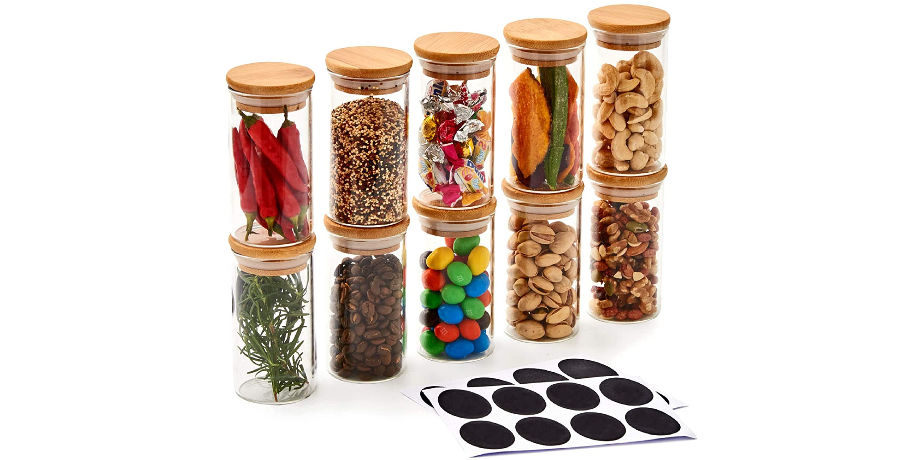 12Pcs Round Glass Seasoning Jar Kitchen Storage Bottles Wood Lid Spices  Condiment Jars Salt and Pepper
