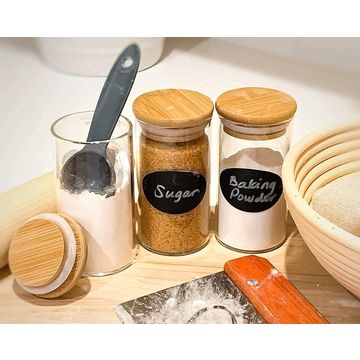 3pcs Clear Glass Food Storage Jar/Cotton Container With Airtight Seal  Acacia Wood Lids for Kitchen/