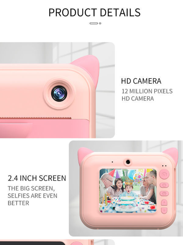 thumbnail image 2 of Instant Print Camera For Kids, 1080P HD Selfie Digital Camera For Boys Girls, Portable Kids Creative Print Camera Video Camera With 2.4 Inch Screen, 32GB TF Card, Colouring Pens, Printing Paper 2 of 9