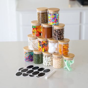 12Pcs Large Spice Jars with 108 Labels, 6 Oz Glass Jars with Bamboo Lids