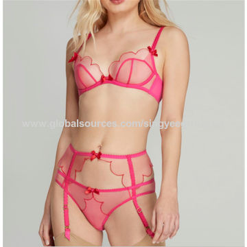 Erotic Pink Open Cup One-Piece Underwear Set Lace Perspective Sexy