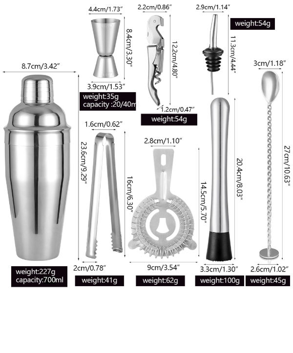 China Top Seller Bartender Kit Stainless Steel Bar Tool Set Cocktail