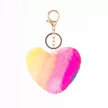 Source Gold Key Chain Pom Pom Key Rings Fake Rabbit Fur Ball