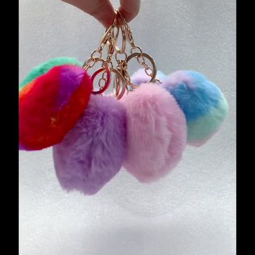 Changhong Wholesale Furry Puff Ball Faux Rabbit Pink Fur Ball Pom Pom Keychain for Women and Girls,10 Pieces