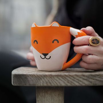 Fox Pottery Coffee Mug With Lid, Large Red Orange Lidded Mug, Tea