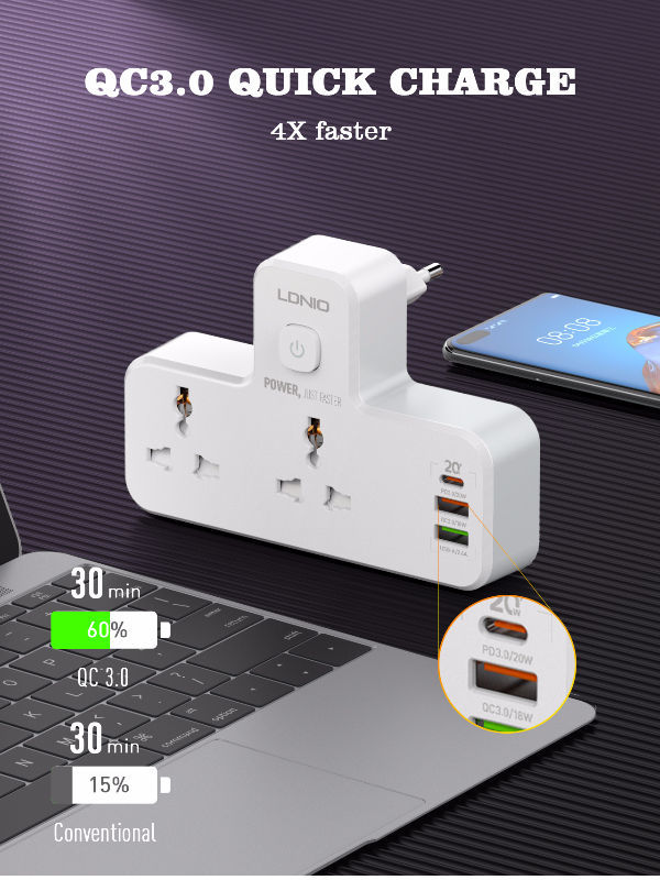 LDNIO Universal 2 port + 1PD + 1 QC 3.0 + 1 USB POWER SOCKET+ NIGHT-LAMP EU PLUG supplier