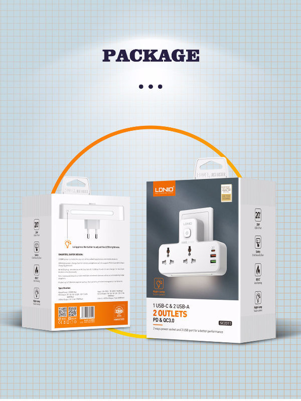 LDNIO Universal 2 port + 1PD + 1 QC 3.0 + 1 USB POWER SOCKET+ NIGHT-LAMP EU PLUG supplier