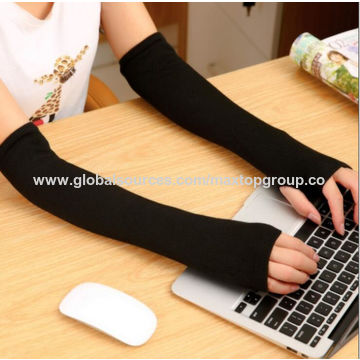Women's Striped Arm Warmer Knit Long Fingerless Gloves Arm Sleeve Mittens  Winter