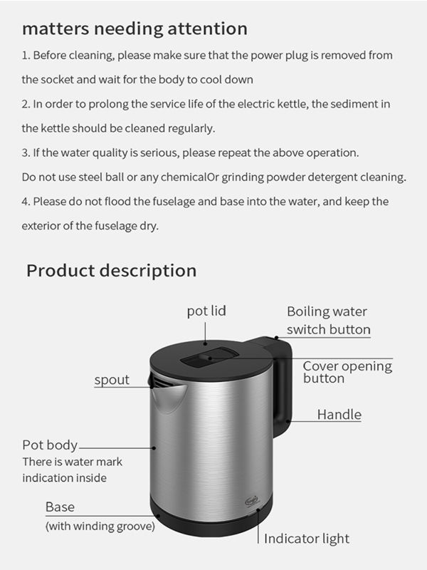 China Stainless steel electric kettle household electric water heater
