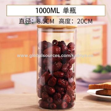 Wood Lid Glass Airtight Canister Kitchen Storage Bottles Jar Sealed Food  Container Tea Coffee Beans Grains Candy Jars Organizer