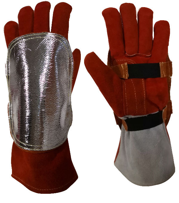Reflective Aluminium Back Hand Pad Hand Shield Leather for Welder Welding Gloves 