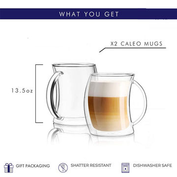 Taza Cafe Transparente Doble Vidrio 200 ml Pack x2