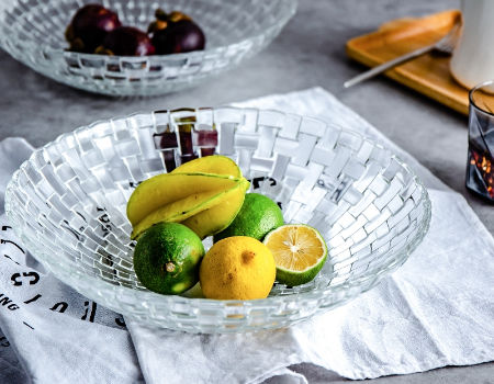 Large Glass Fruit Bowl - Clear Borosilicate Glass Fruit Bowl with