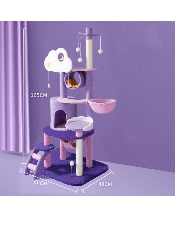 China Fashion New Design Cat Tree with Cat Condo Hammock,Purple on
