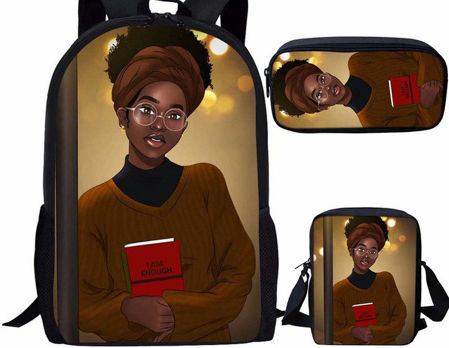 OLOEY 3-PACK African Cartoon Black Girls Backpacks School Bags