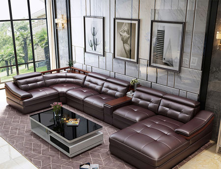 Modern Leather Corner Living Room Sofa, Large L Shaped Leather Sofa