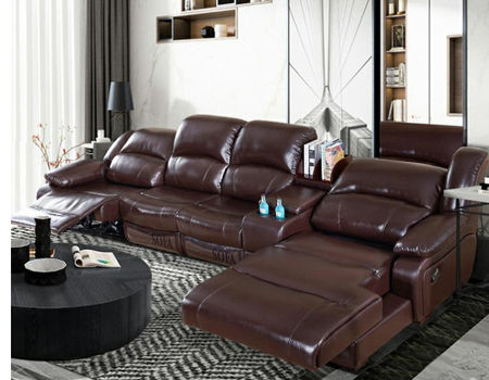 Home Theater Recliner Leather Sofa With, Leather Sectional With Recliners And Cup Holders