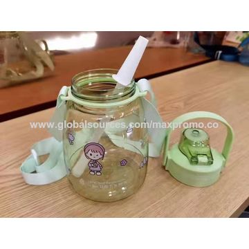 1100ml Water Bottle Outdoor Big Belly Cup High-Value and Convenient  Cross-Body Strap Plastic Straw