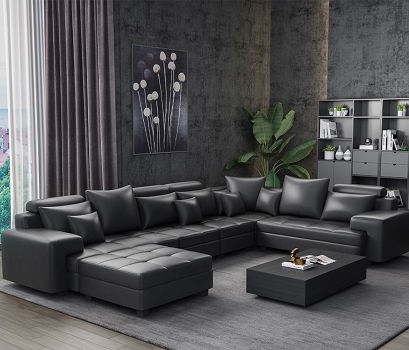 Sleeper U Shape Big Sofa Leather, Living Room Sectional Sofa Set