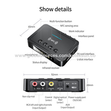 Transmetteur récepteur Bluetooth 5.0 Nfc stéréo 3.5mm aux Jack Rca Optique  Sans Fil Audio Adaptateur Mic Ir Télécommande Pour TV