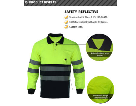 Hi Viz Polo Safety long Sleeve shirt with High Visibility and ...
