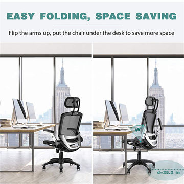 Silla de escritorio ergonómica de malla, respaldo alto, reposacabezas  ajustable con brazos abatibles, soporte lumbar, silla giratoria para tareas