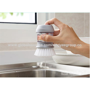 Kitchen Handheld Soap Dispenser Nylon Wet Brush, Washbasin Cleaning Brush  With Liquid Soap Dispenser + Beautiful