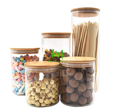 Bamboo Glass Cylinder Storage Jars Wooden Small Box Containers