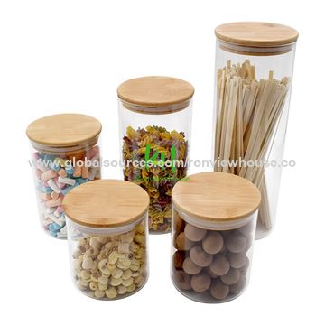 Buy Wholesale China Glass Canisters Glass Jars Set Spice Jars With Wood Airtight  Lids Small Food Storage Containers & Glass Canisters at USD 1.65