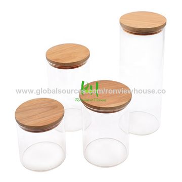 Buy Wholesale China Glass Canisters Glass Jars Set Spice Jars With Wood Airtight  Lids Small Food Storage Containers & Glass Canisters at USD 1.65