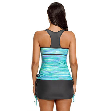 Traje de baño tankini de 2 piezas para mujer con estampado de verano, top con aros y detalle retorcido frontal