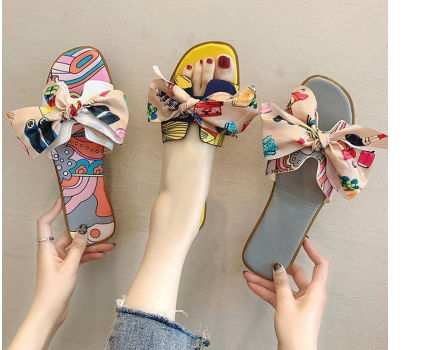 Women Sandals 2021 Summer Shoes for Women Slippers Casual Bow Shoes Women  Fashion Mullers Rome Flat Flip flops Slides Non-Slip