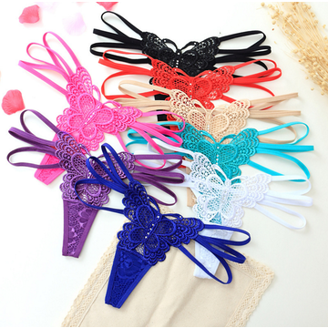 Hollow Out Thongs Panties Lace Butterfly With Rhinestone G-string
