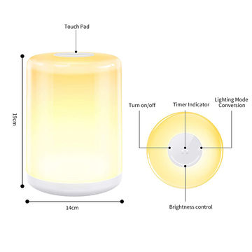 Lampe de chevet LED pour enfants, lampe de chevet d'hôtel avec variateur tactile, veilleuse à changement de couleur RVB