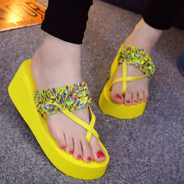 Comfortable Wholesale yellow box wedge flip flops For Ladies And